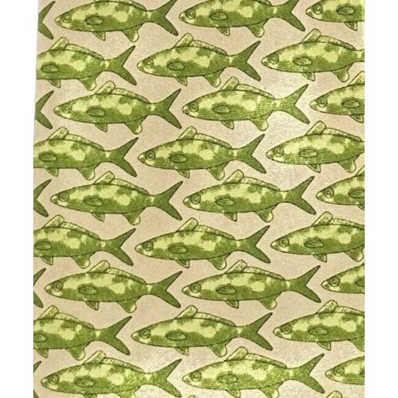 Fishing Fish Necktie Mens Green Gold Fathers Day Dad Pisces Wedding Tie Outdoors - Picture 2 of 11